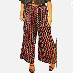 Nwt SACRED THREADS chevron red/blue/coral boho rayon wide leg PANTS M
